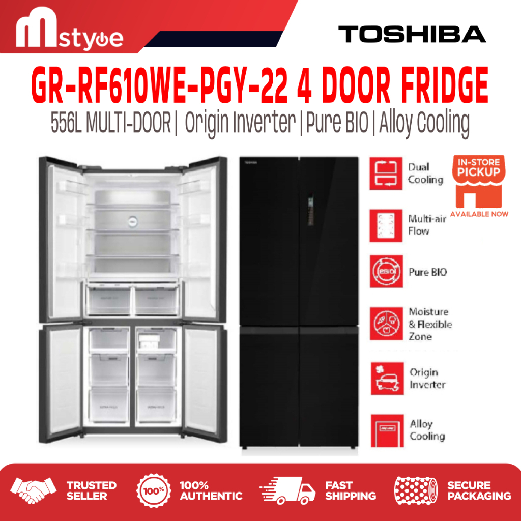 Toshiba Gr Rf We Pgy L Multi Door Glass Black Refrigerator