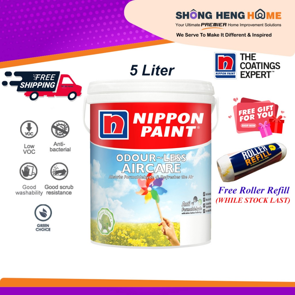 5L Nippon Paint Odourless AirCare COLOR OPTION ANY COLOR CODE