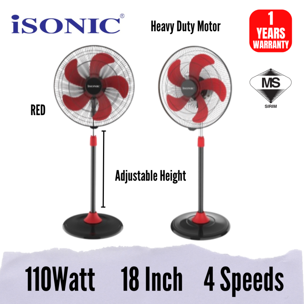 ISONIC 18 INDUSTRIAL STAND FAN HEAVY DUTY 110W KIPAS BERDIRI