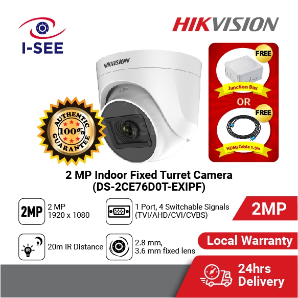 FREE GIFT Hikvision 2 MP Indoor Fixed Turret Camera DS 2CE76D0T EXIPF