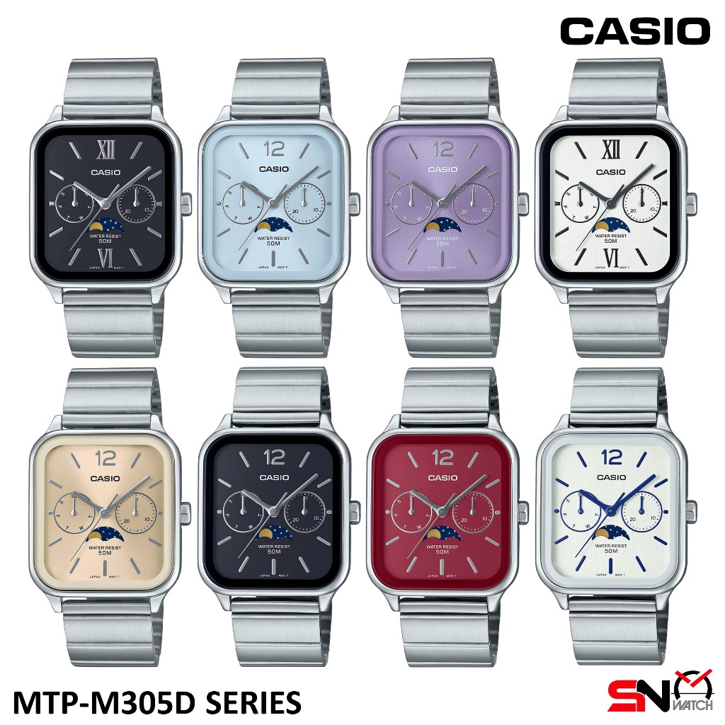 Casio MTP M305D Series Men Watch Moon Phase Display Analog Quartz