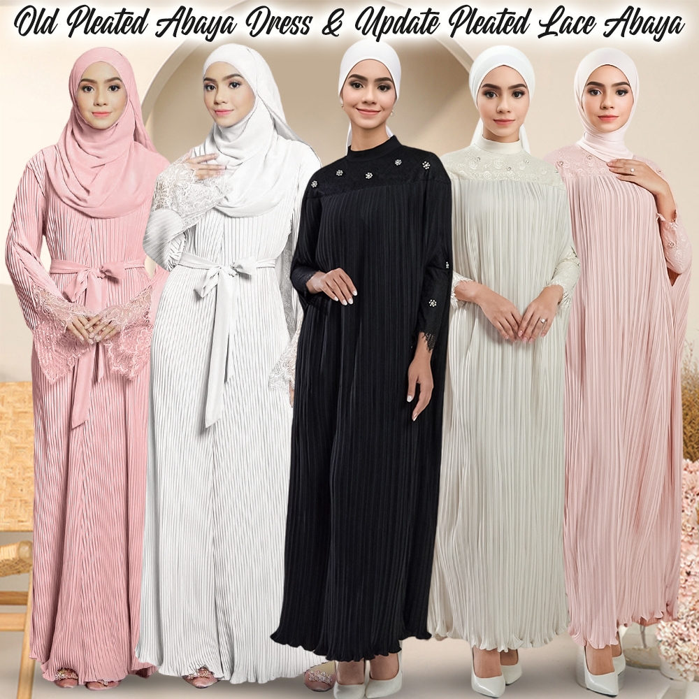 Abaya Pleated Jubah Muslimah Dress Lace Plain Premium Abaya Dubai Baju