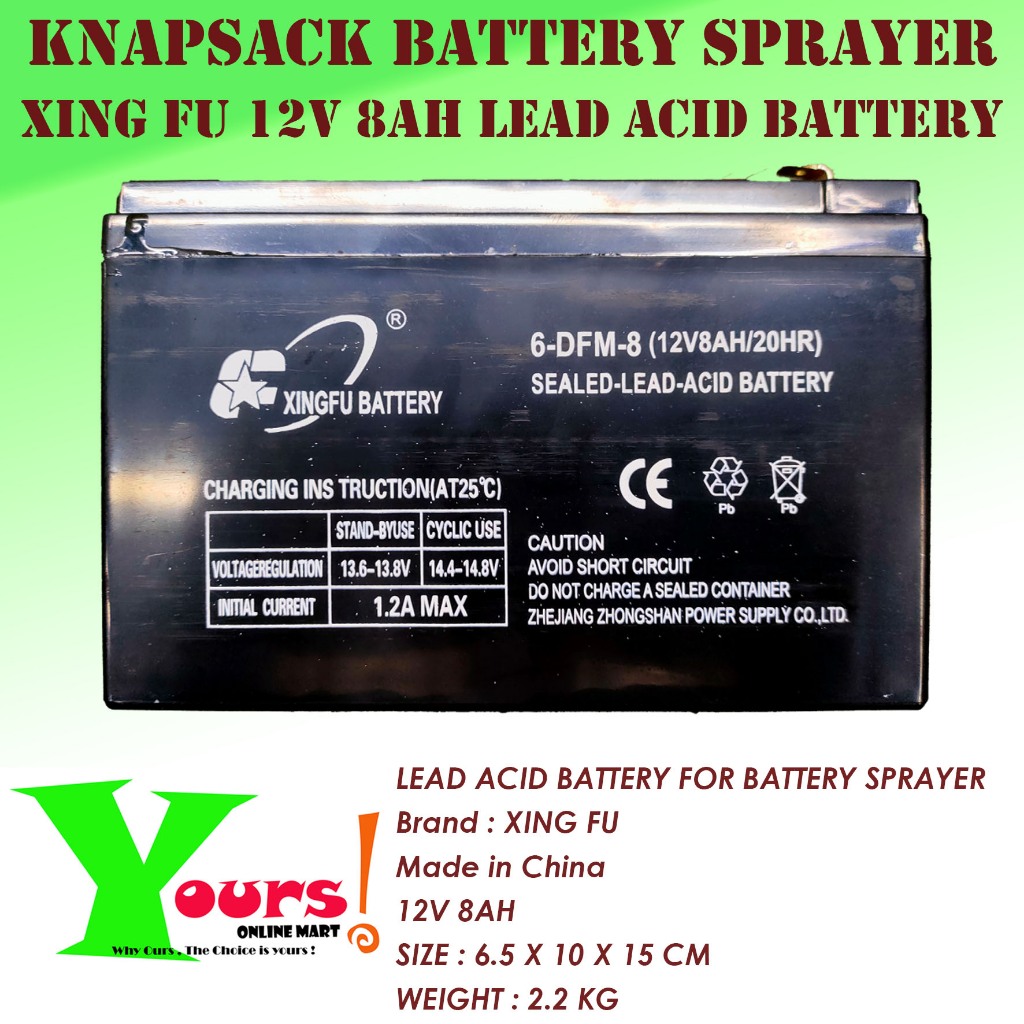 XING FU 12V 8AH LEAD ACID BATTERY FOR KNAPSACK BATTERY SPRAYER BATERI