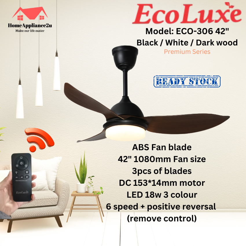 Ecoluxe Ceiling Fan Kipas Siling Dc Motor With Led Light Colors