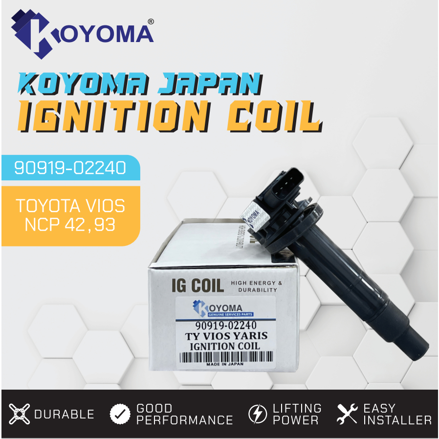 TOYOTA VIOS NCP 42 93 KOYOMA JAPAN IGNITION PLUG COIL 90919 02240