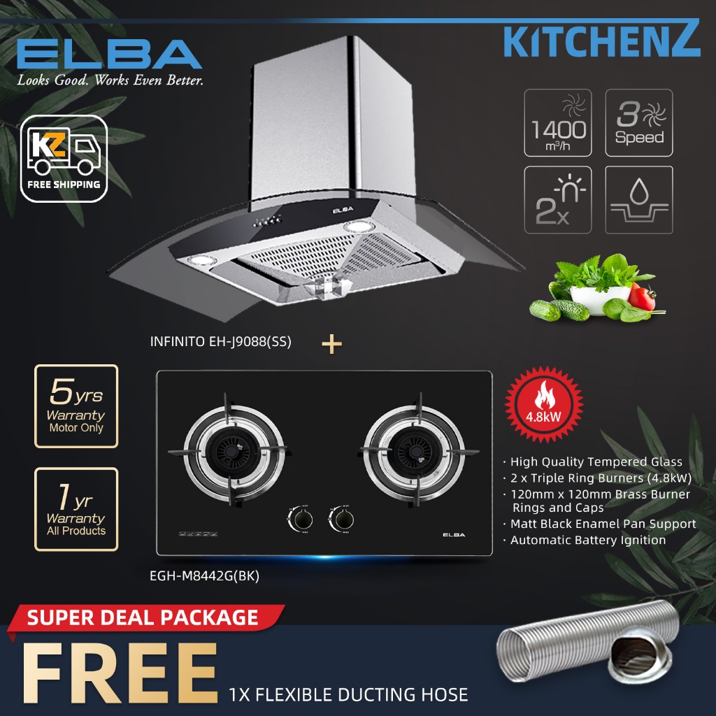 Free Shipping Elba Cooker Hood Hob Set Glass Stove Hob Combo