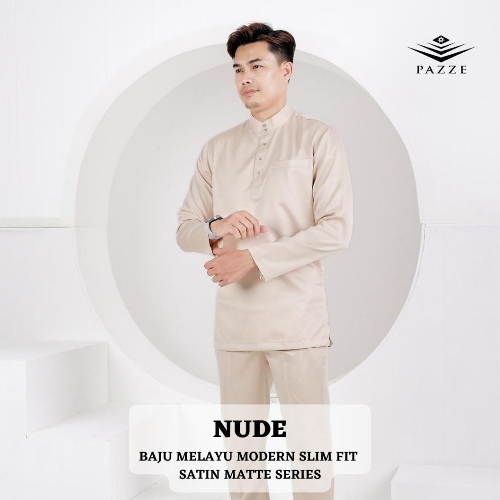 Pazze Baju Melayu Modern Slim Fit Nikah Pearl White Baby Blue Salmon