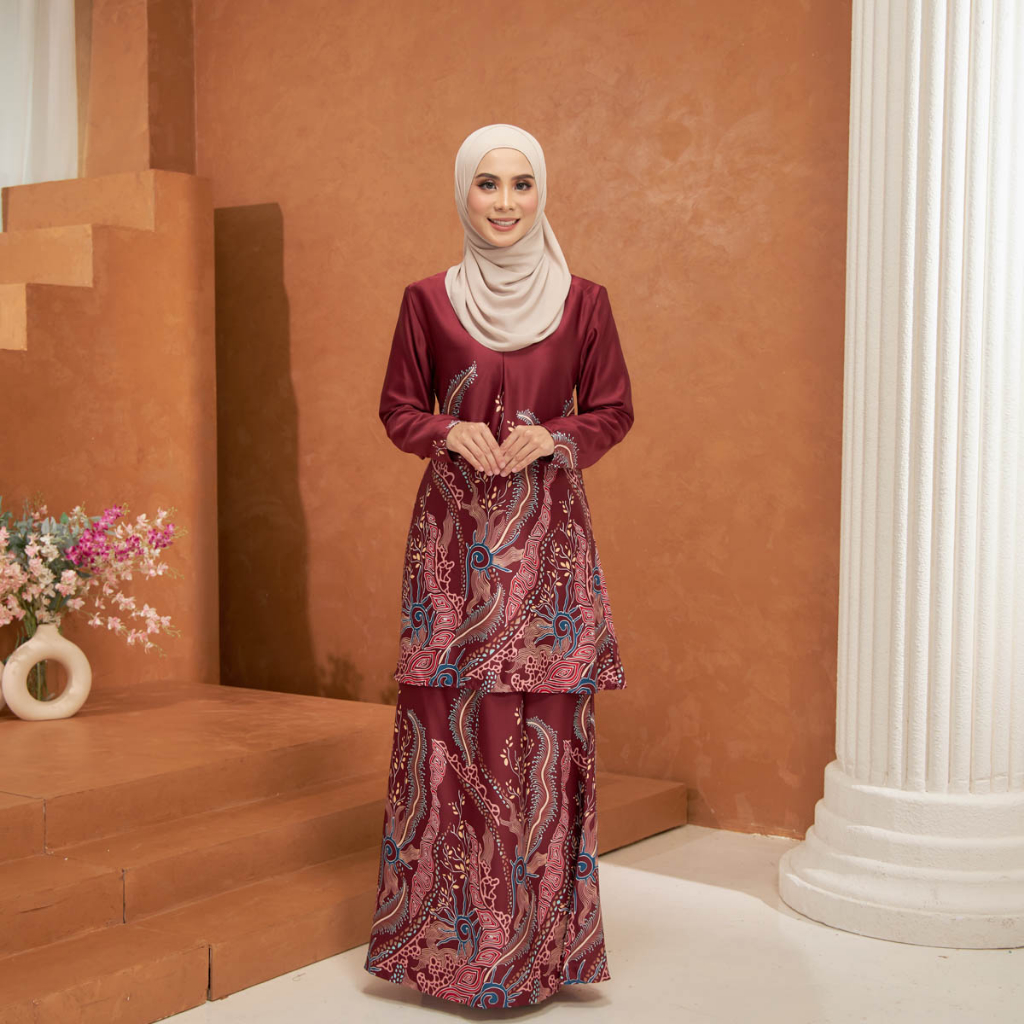 Kurung Batik Alana Kemeja Batik Dm L Satin Valentino Maroon