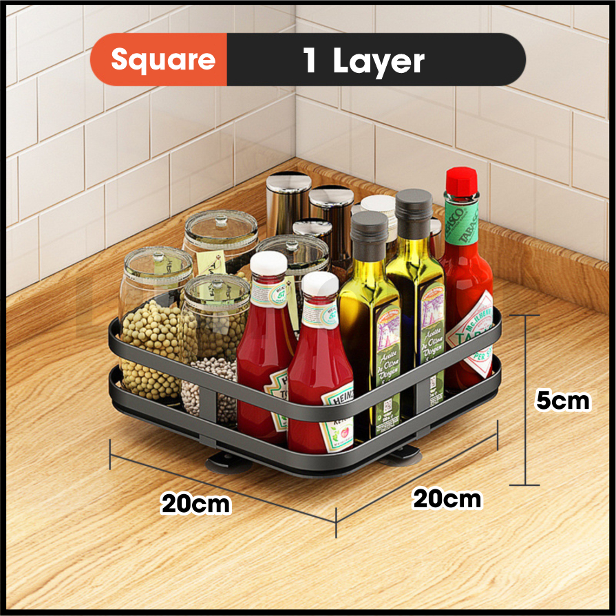 360 Degree Rotatable Kitchen Spice Rack 1 3 Layers Rak Dapur