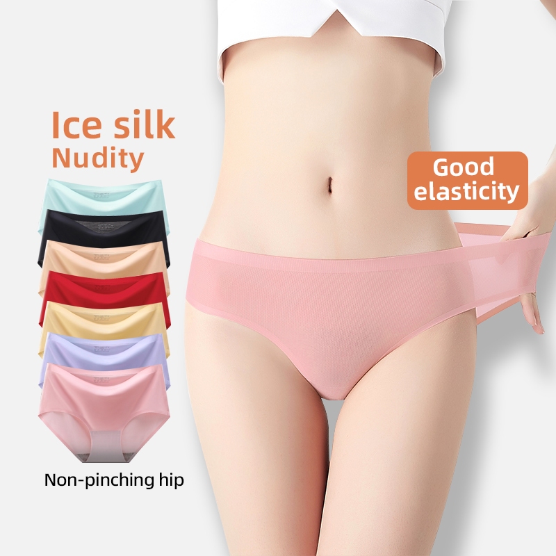 Women Ice Silk Panties Middle Waist Seamless Panties One Piece