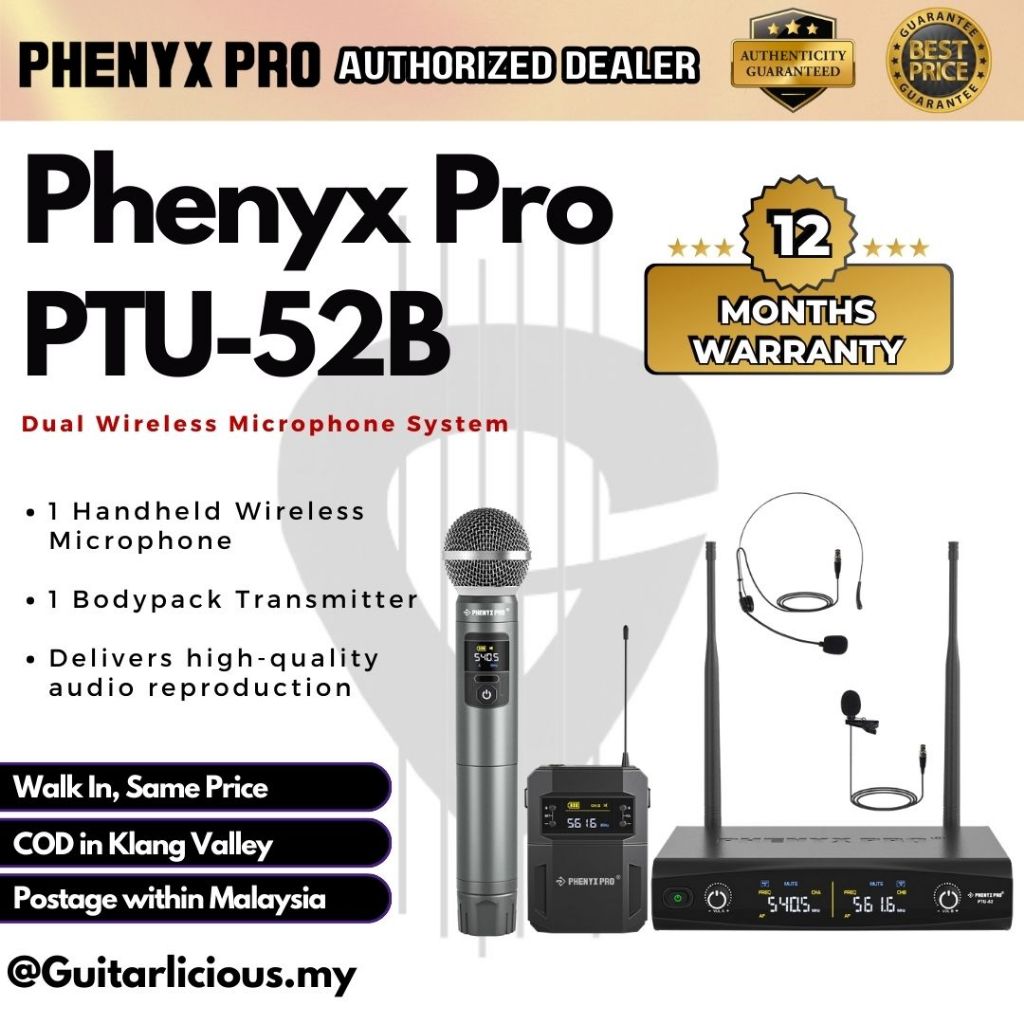 Phenyx Pro Ptu B Dual Wireless Microphone System Adjustable