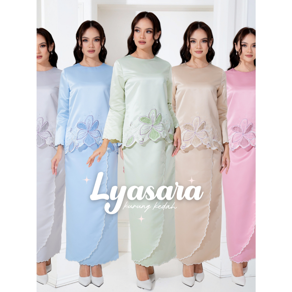 Lyasara Kurung Baju Raya Baju Kurung Kedah Moden Sulam Pastel Baju