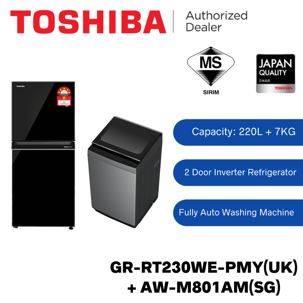 Combo Set Toshiba 2 Doors Inverter Refrigerator 220L GR RT230WE PMY