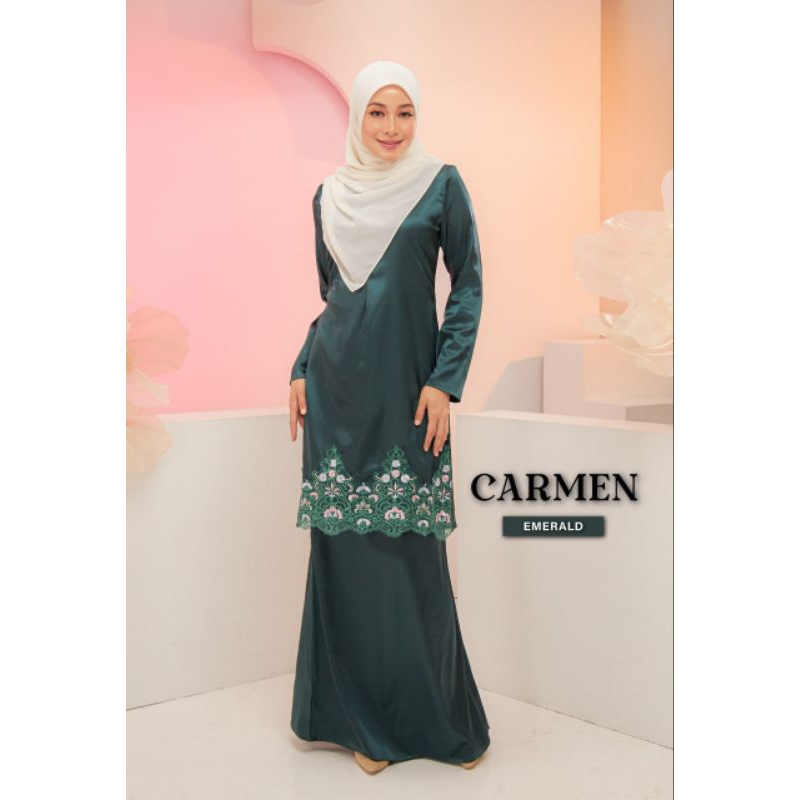 BAJU RAYA VIRAL 2024CARMEN BY ADEL MOM KURUNG MODEN SATIN SEDONDON