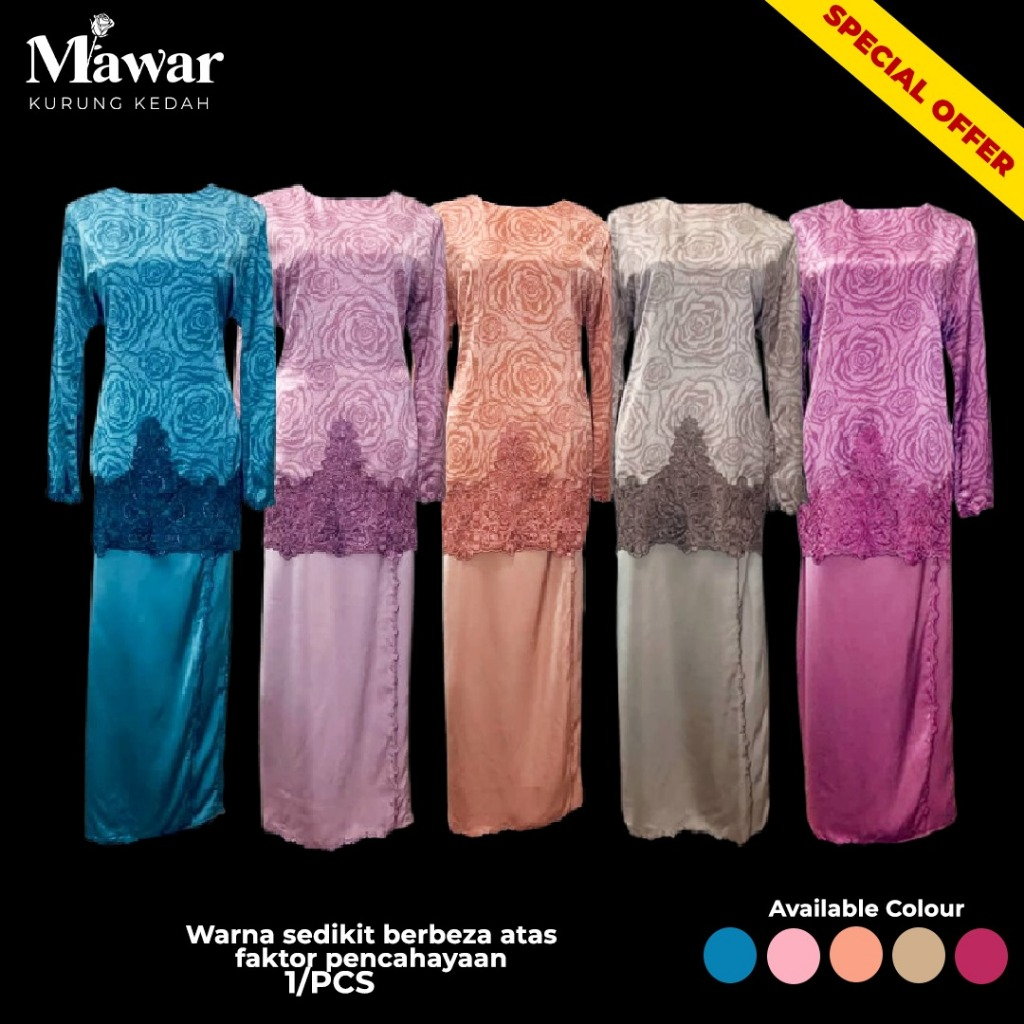 Baju Kurung Kedah Mawar Moden Tangan Bersulam Simple Terbaru Raya