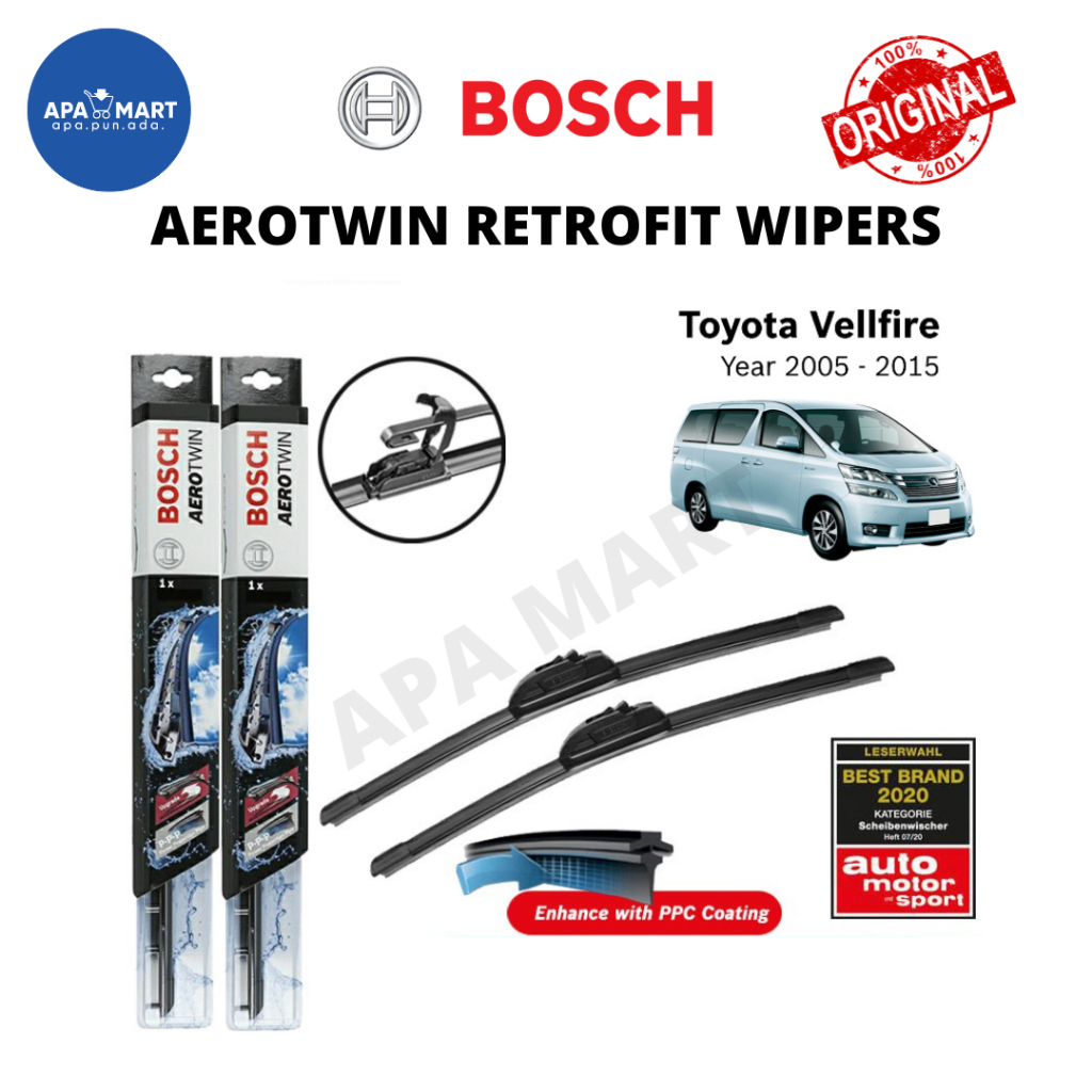 Genuine Bosch Aerotwin Retrofit U Hook Wiper Set For Toyota Vellfire