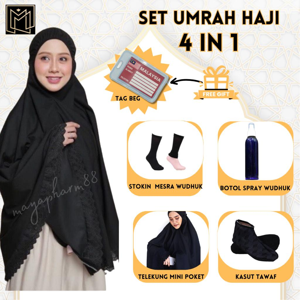 HOT ITEM SET TELEKUNG UMRAH HAJI 5 IN 1 Telekung Mini Cotton Poket