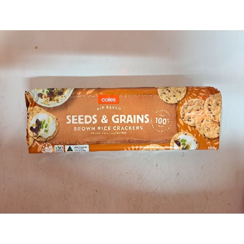 Coles Rice Crackers Original Cheese Brown Rice Seaweed Seeds