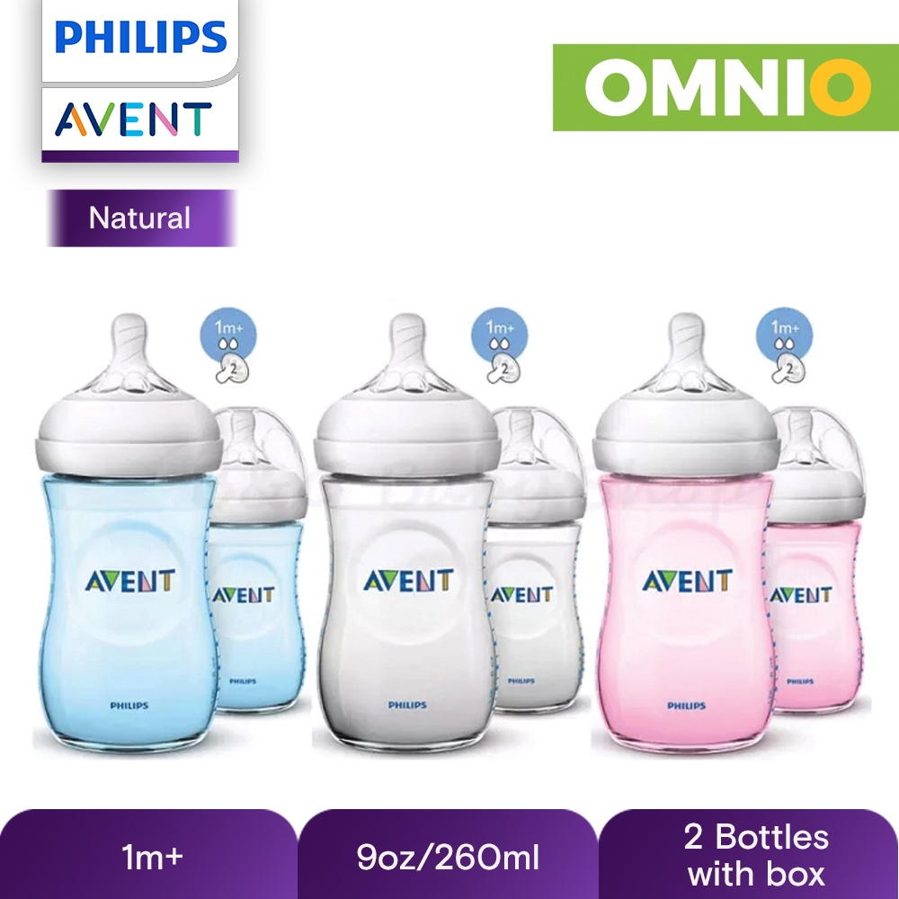 Philips Avent Natural Bottle 9oz 260ml Twin Pack 2 Pcs Pack Clear