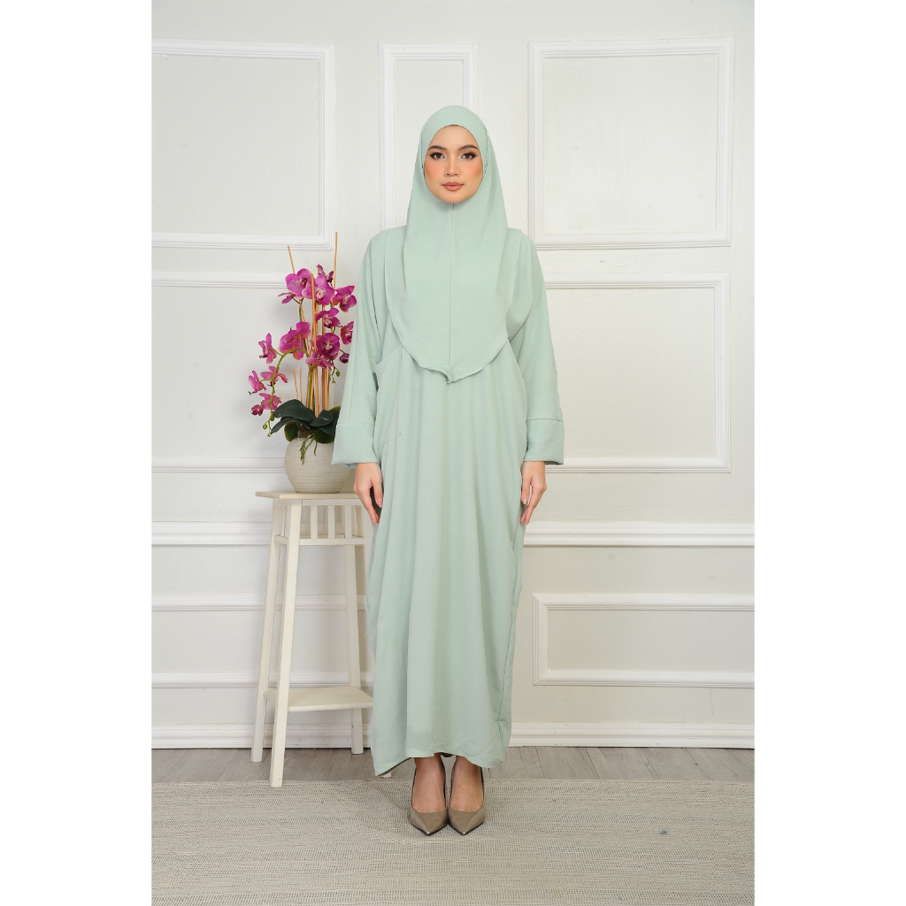 Jubah Kaftan Plain Cey Iron Less New Kaftan Set With Tudung Khimar