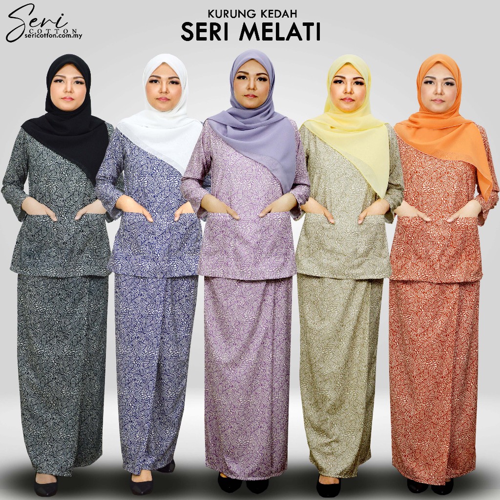 Baju Kurung Kedah Poket Seri Melati Kain Lipat Batik Mixed Cotton