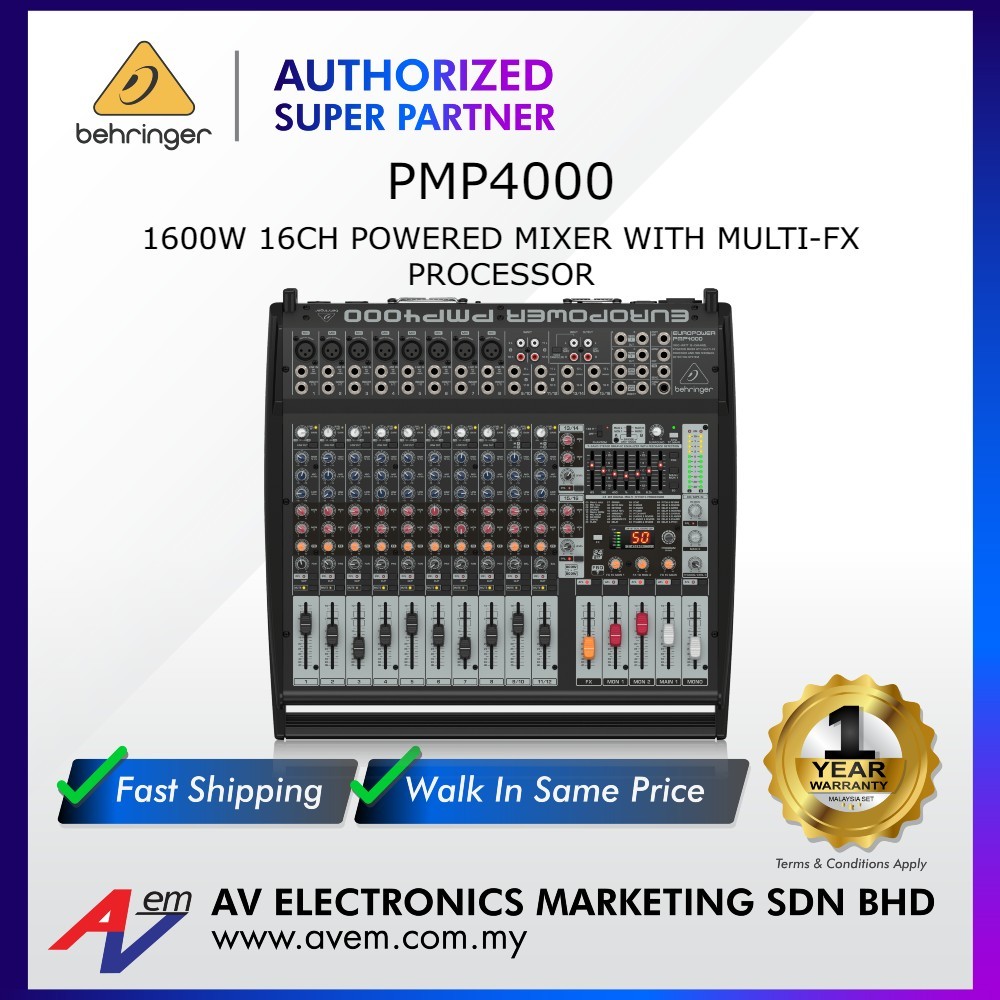 BEHRINGER EUROPOWER PMP4000 1600 Watt 16 Channel Powered Mixer With