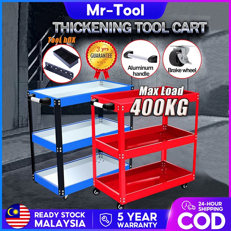 400kg Heavy Duty 3 Layers Service Cart Metal Steel Tool Cart Trolley