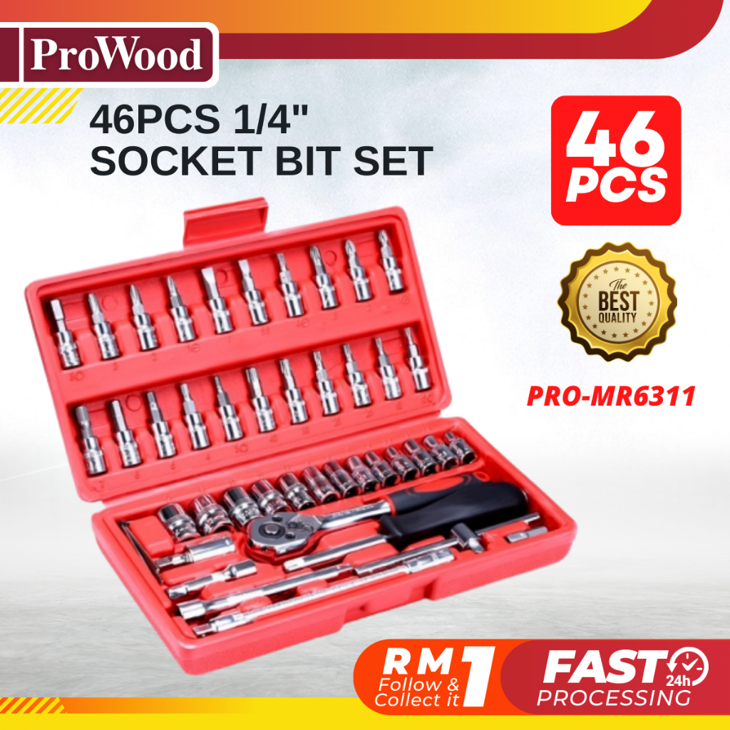 PRO MR6311 46Pcs 1 4 Inch DR Socket Wrench Set Ratchet Box Set Socket