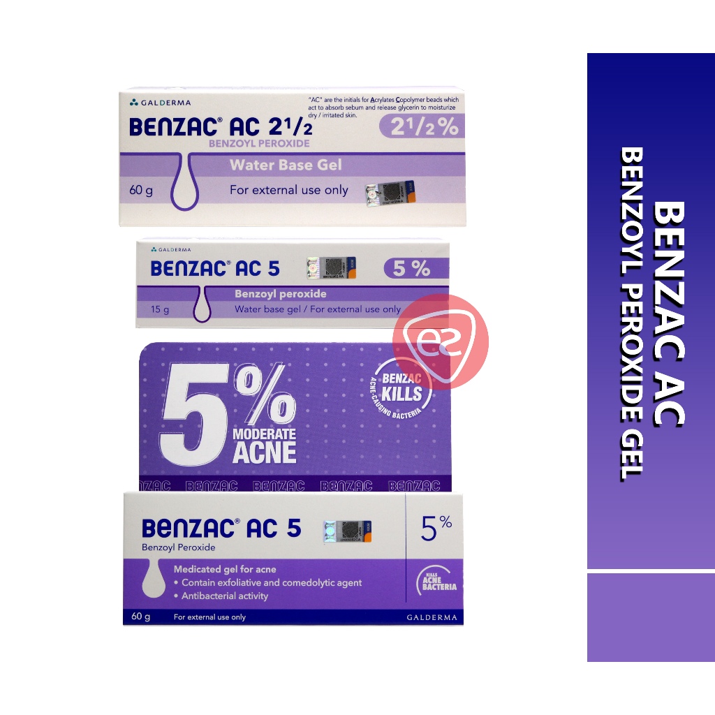 BENZAC AC 2 5 5 BENZOYL PEROXIDE WATER BASED GEL 15G 60G