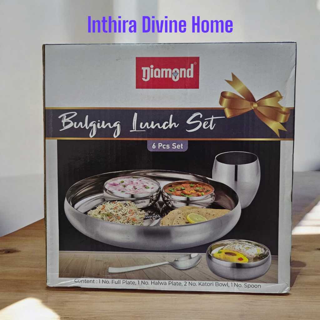 Diamond Stainless Steel Bhojan 6 Pcs Lunch Dinner Set Bulging Set