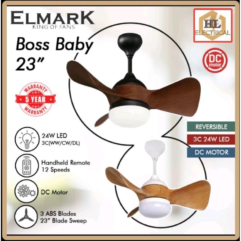 ELMARK CEILING FAN BOSS BABY 23 INCH REMOTE CONTROL DC MOTOR 3 BLADE