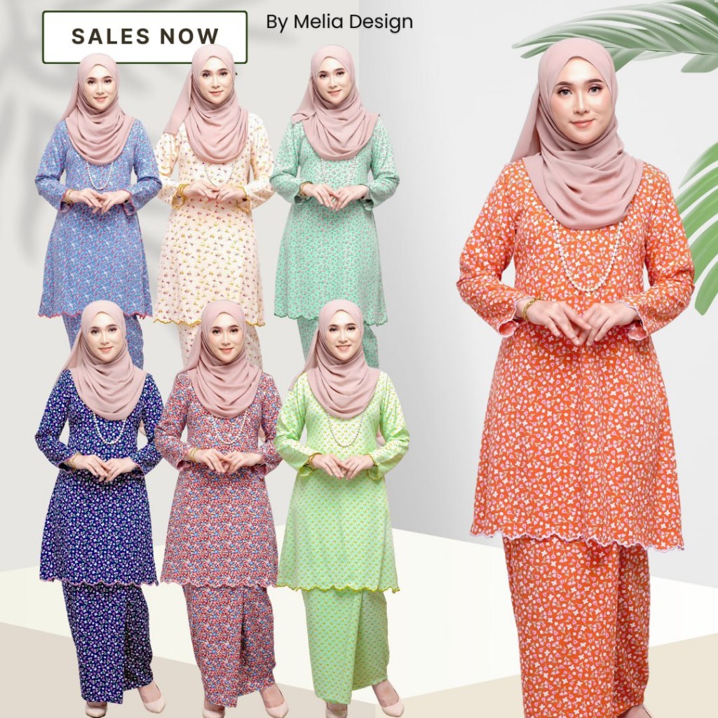 By Melia Design Baju Hot Raya Kurung Moden Riau Corak Bunga Cotton