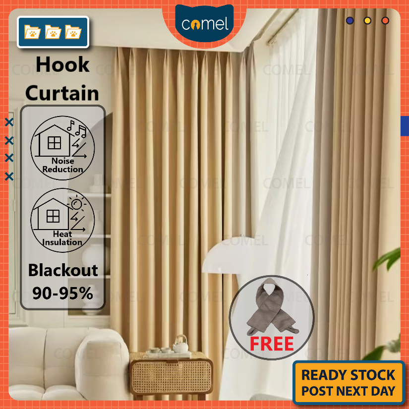 COMEL Curtain Blackout 95 99 Hook Rod Type Langsir Tebal Pintu