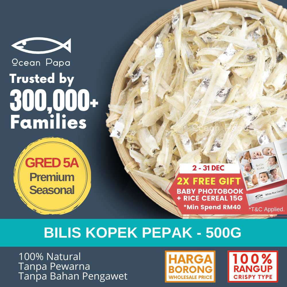 Ocean Papa Ikan Bilis Kopek Pepak Nipis Rangup 500G Halal