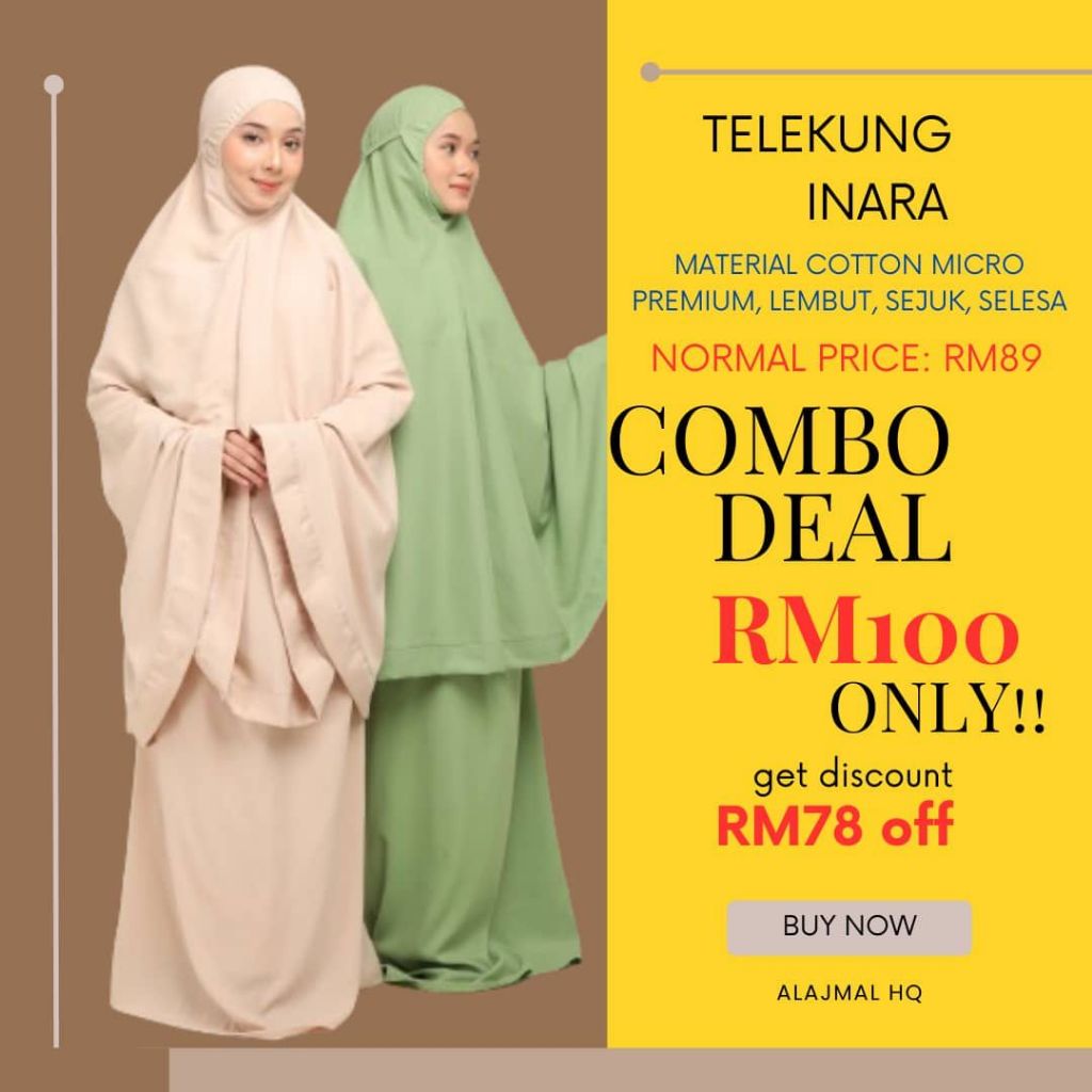 Alajmal Telekung Cotton Mikro Premium Gebu Sejuk Selesa Polos Putih