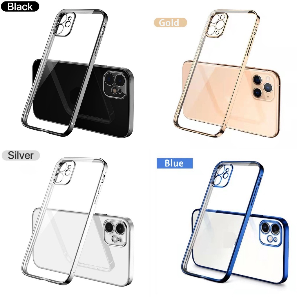 Plating Luxury Square Frame Clear Phone Case For IPhone14 13 12 11 Pro