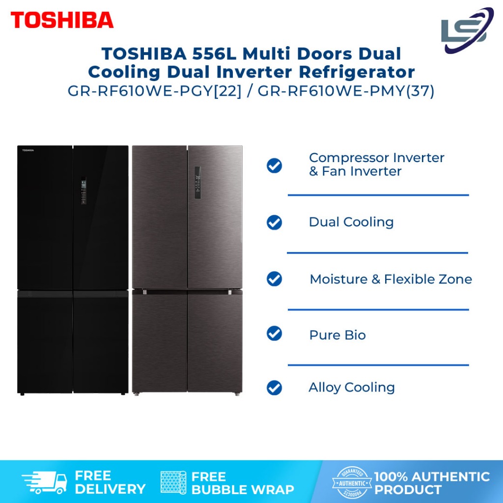 TOSHIBA 556L Multi Doors Dual Inverter Refrigerator GR RF610WE PGY 22