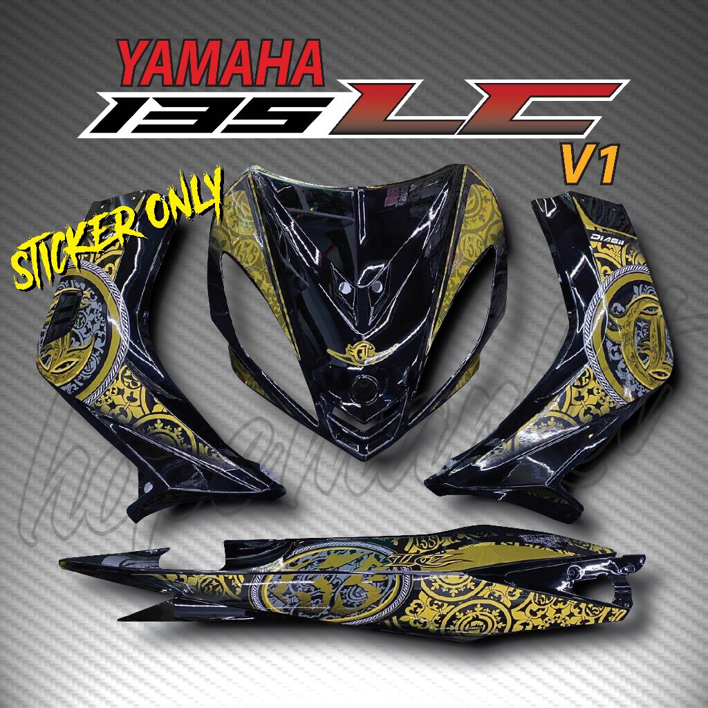 STRIPE MOTOR YAMAHA LC135 V1 BATIK DESIGN CUSTOM BODY STICKER READY