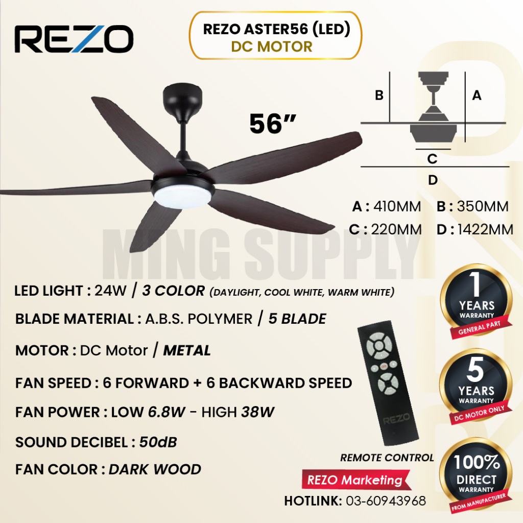 Sirim REZO Ceiling Fan ASTER 56 Signature Model DC Motor Remote