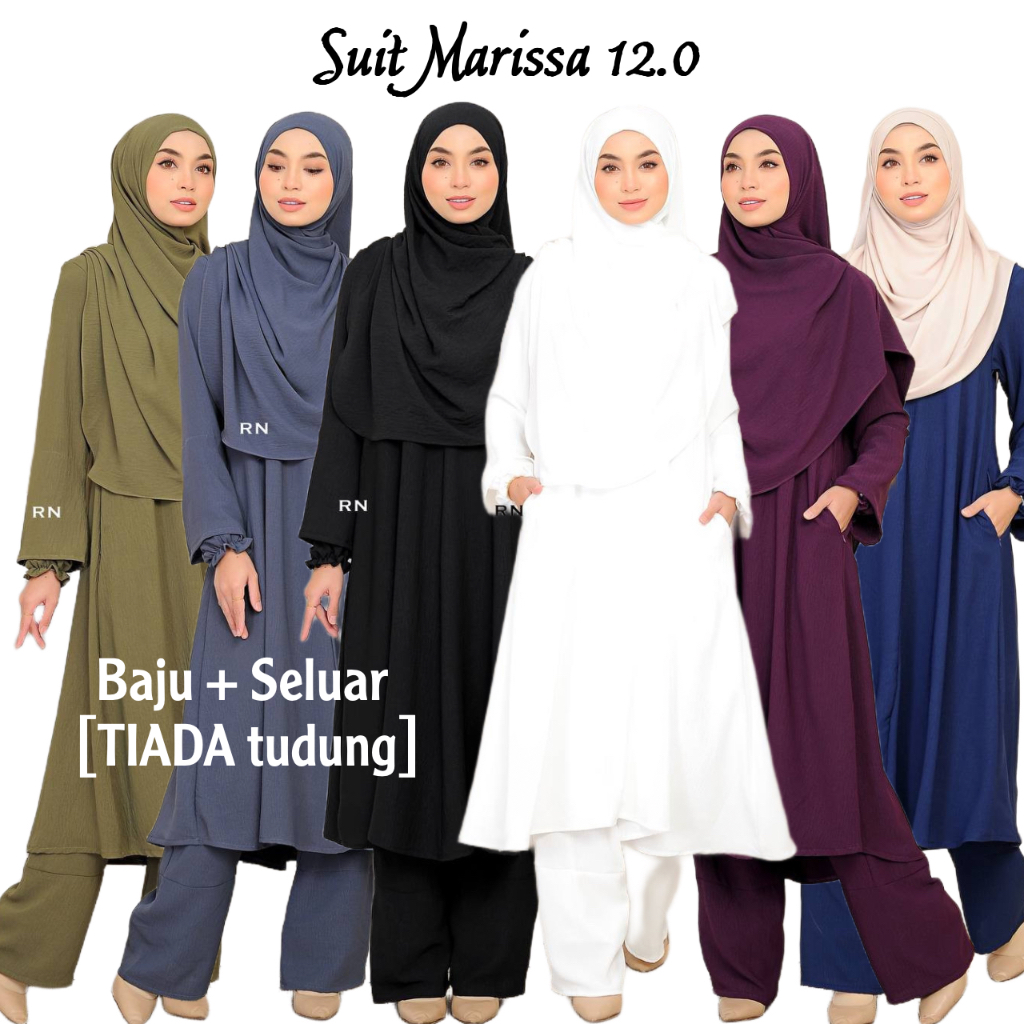 Muslimah Suit Marissa Jubah Seluar Umrah Haji Cey Ironless Putih