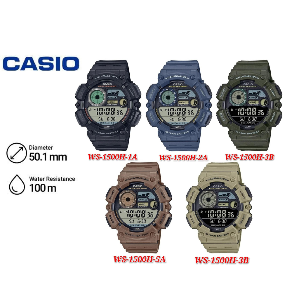 Casio Fishing Gear Ws H Digital Watch Year Battery Fishing