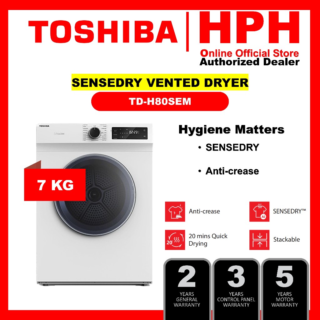 Toshiba Vented Tumble Dryer 7KG Pengering Baju 烘干机 TD H80SEM 7 0KG