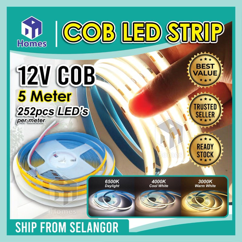 5 Meter LED Strip DC12V COB LED Strip Light High Density Flexible COB