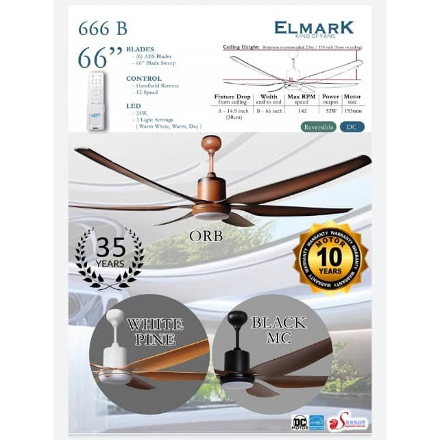 Kipas Ceiling Fan Elmark B Dc Motor Remote Control With Speed