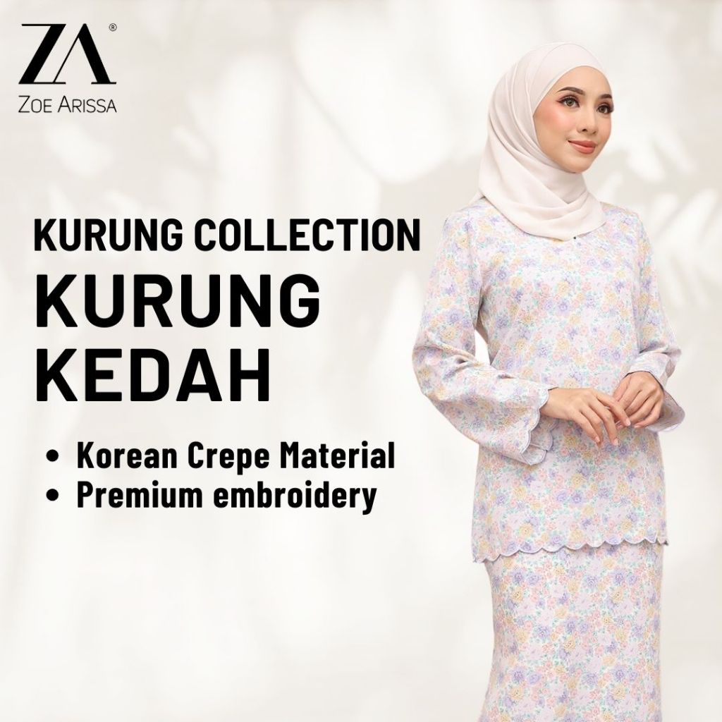 Zoe Arissa Baju Kurung Kedah Floral Sulam Raya Haji Embroidery