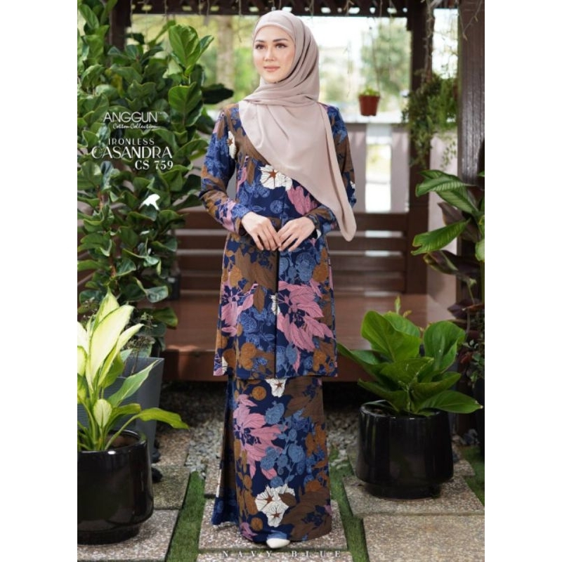 DARK BLUE KURUNG IRONLESS CASANDRA BY ANGGUN COTTON COLLECTION Shopee