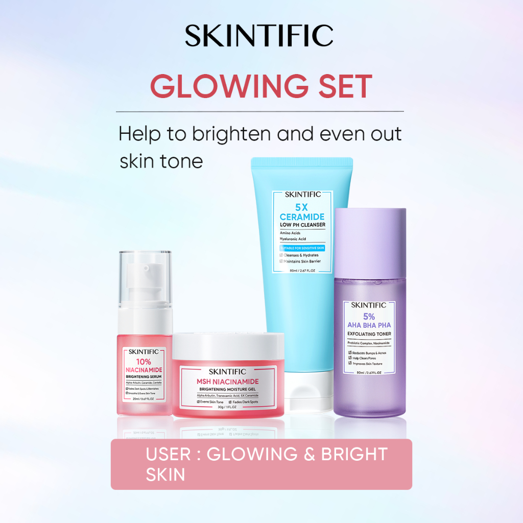 SKINTIFIC 4pcs Skincare Set With Serum Low PH Cleanser Barrier Repair