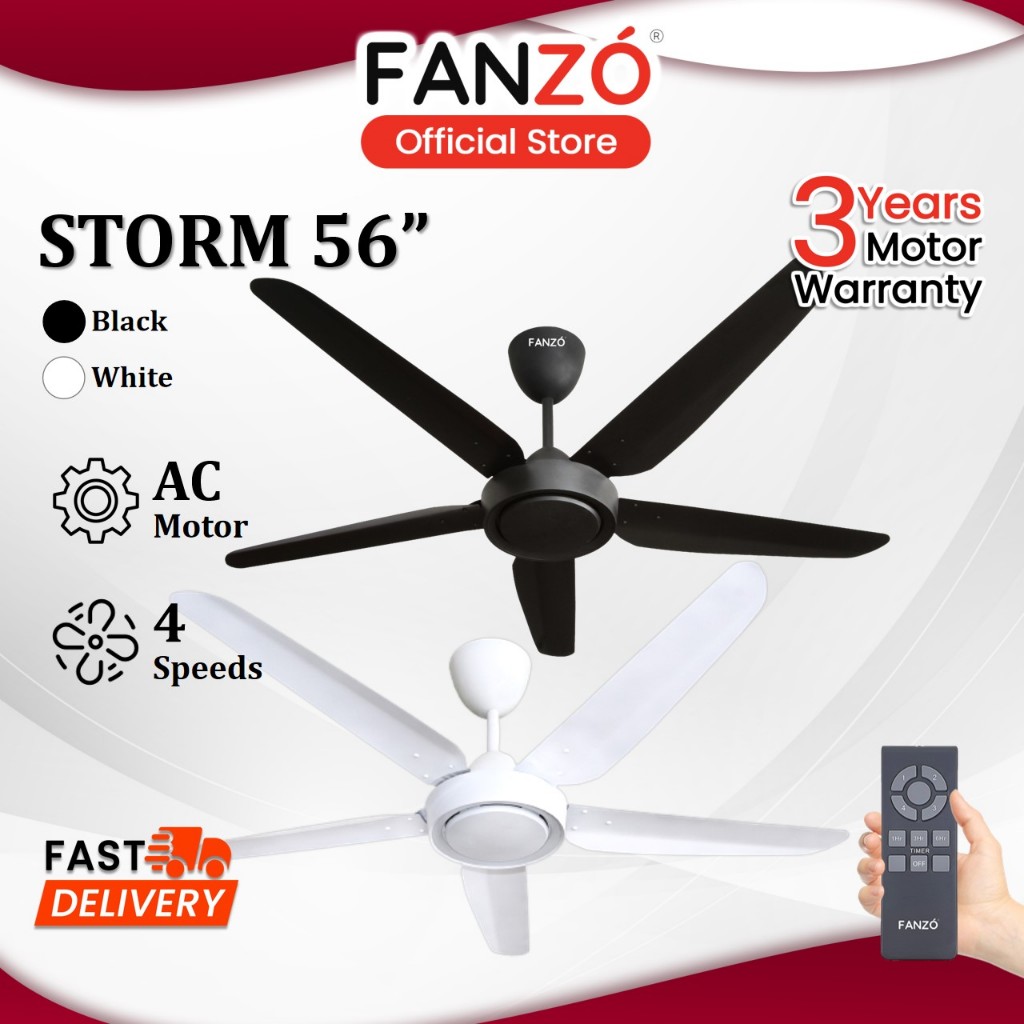 FANZÓ STORM 5 Steel Blades AC Motor Ceiling Fan With 4 Speeds Remote