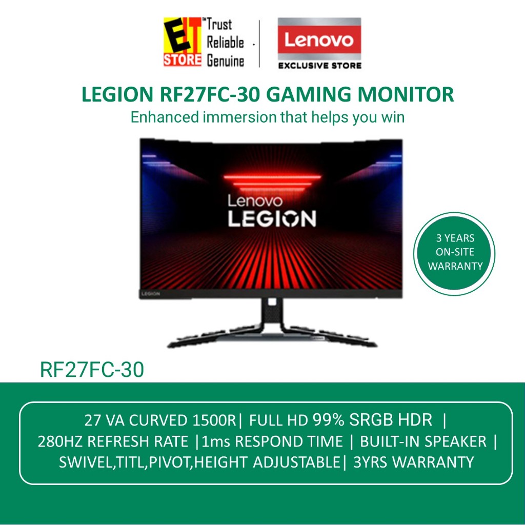 LENOVO LEGION GAMING MONITOR R27FC 30 27 CURVED FHD 1ms 280Hz TILT