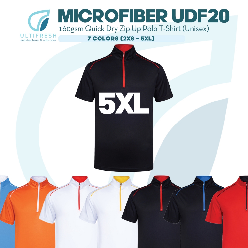 ULTIFRESH 5XL Microfiber Interlock Zip Up Polo T Shirt Unisex 160gsm